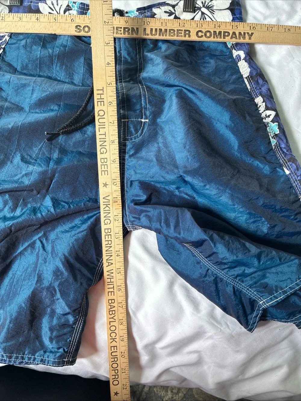 Mens Blue Hawaiian Boardshorts 34 Y2K Surf Swim Drawstring Trunks Vintage 31 S M